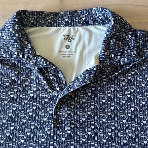 1764 Blue Polo Mens Size L Wine cocktail whiskey glasses Golf Shirt Stretch
